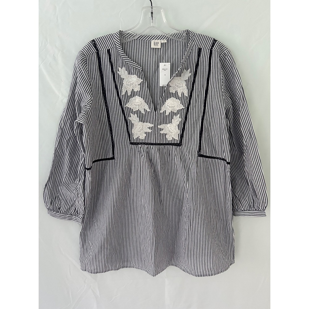 GAP Maternity Striped Embroidered Tunic Top‎ Blouse Size S